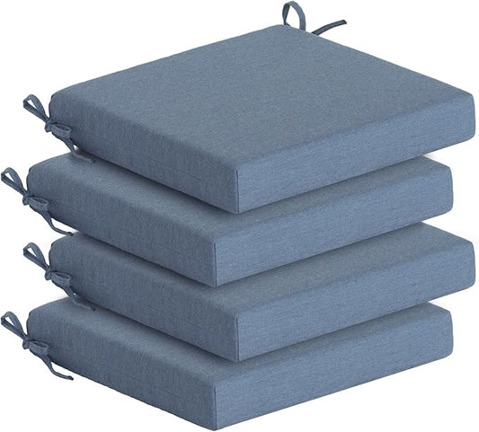 Goodgoods 20 x 20 Sunbrella Outdoor Chair Cushions Set of 4, Fade-Resistant & Water-Resistant Patio Seat Cushion Pads with Ties, 30D High-Resilience Foam for Dining Room Kitchen Chairs, Spectrum Denim