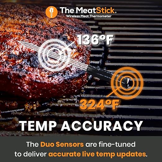 MeatStick WiFi Kit [Unlimited Range] | Duo Sensors Smart Wireless Meat Thermometer with Bluetooth | for Smoking, Grilling, BBQ, Air Fryer, Deep Frying, Oven, Sous Vide, Rotisserie