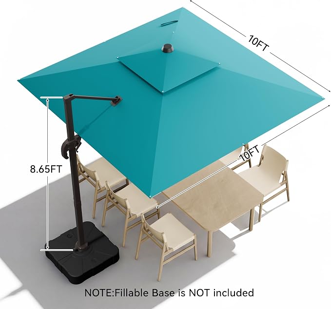 10x10FT Cantilever Outdoor Patio Umbrellas，Double Top Large Square Umbrella Heavy Duty 360°Rotation Offset Outdoor Sun Shade Umbrella for Garden Deck Pool Backyard Patio, Turquoise