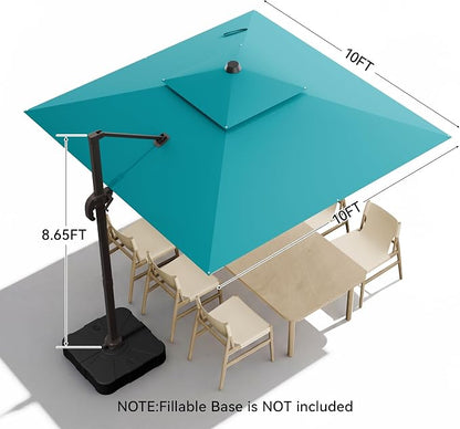 10x10FT Cantilever Outdoor Patio Umbrellas，Double Top Large Square Umbrella Heavy Duty 360°Rotation Offset Outdoor Sun Shade Umbrella for Garden Deck Pool Backyard Patio, Turquoise