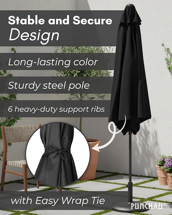 6 Ft Outdoor Patio Umbrella, Easy Open/Close Crank and Push Button Tilt Adjustment - Black Market Umbrellas