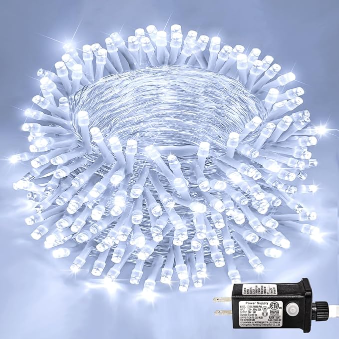 82FT 250 LED Outdoor String Lights, White Christmas Lights Indoor | Plug in Waterproof 8 Modes Clear Wire String Twinkle Lights for Bedroom Outside Patio Xmas Party Holiday Decorations