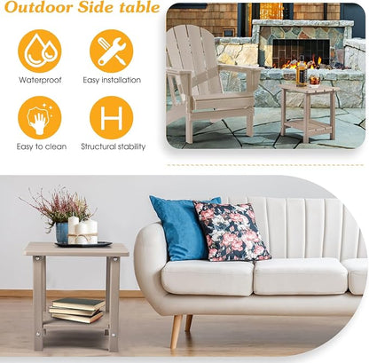 Apolimi Adirondack Outdoor Side Table, 2-Tier Sturdy Patio End Table Weather Resistant, 16.5" Solid Side Table for Patio, Pool, Porch(Grayish Brown)