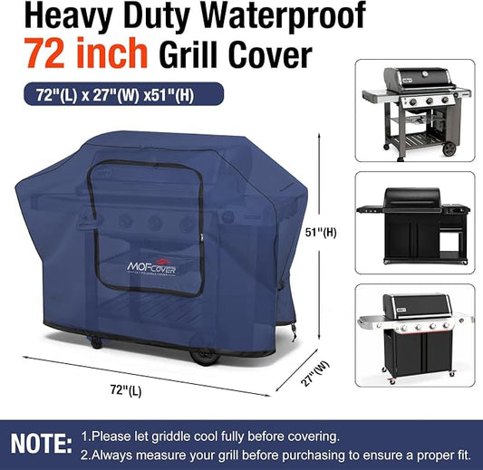 Exclusive Foldable 72 inch Grill Cover, 600D Heavy Duty Large Outdoor BBQ Cover for 6 Burners Grill Weber Nexgrill CharBroil Monument, Blue