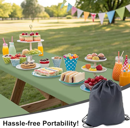 Smiry Picnic Table Cover with Bench Covers, Waterproof Elastic Fitted Polyester Tablecloths for 6 Ft Rectangle Tables, Washable Windproof Tablecloth for Outdoor, Camping (Sage Green, 30x72 Inches)