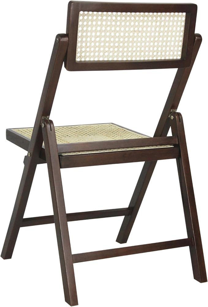 JONATHAN Y Theo Teak Wood and Rattan Folding Chairs, Set of 2, Dark Brown | Woven Cane Seat And Back, Portable Lightweight Design, For Dining And Living Room, Mid-Century Vintage Bohemian Style