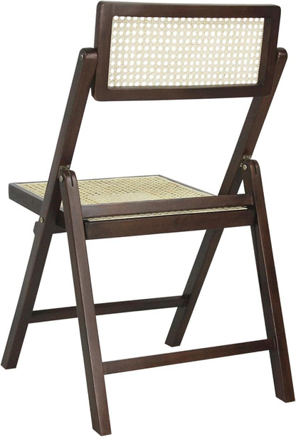 JONATHAN Y Theo Teak Wood and Rattan Folding Chairs, Set of 2, Dark Brown | Woven Cane Seat And Back, Portable Lightweight Design, For Dining And Living Room, Mid-Century Vintage Bohemian Style