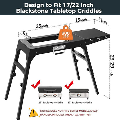 Foldable and Portable Stand for Blackstone 17" & 22" Griddles | Heavy-Duty Outdoor Grill Table with Adjustable Legs, Side Shelf, Utensil Hooks, BBQ Stand for Camping, Tailgating, Backyard