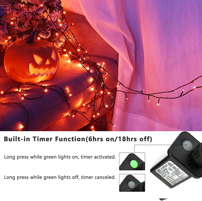 Brizled Outdoor Halloween Lights Indoor Orange Halloween LED Light String | 240 LED 95.14ft; 8 Mode; Connectable; Timer; Waterproof; Plugin Mini Halloween Light for Outside Spooky Porch Yard Tree Party