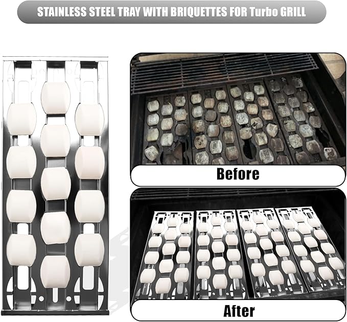 SafBbcue Briquette Tray for Turbo 720-0057 CG3CKW CG4CKW Elite BTE3221NG CG3TDN CG5TDN XG3TCN Classic CG3TCN Cutlass Pro Briquette Tray RON30B RON38B RON42B Grills Stainless Steel 4 pcs