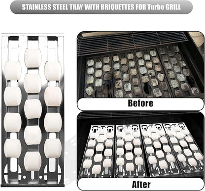 SafBbcue Briquette Tray for Turbo 720-0057 CG3CKW CG4CKW Elite BTE3221NG CG3TDN CG5TDN XG3TCN Classic CG3TCN Cutlass Pro Briquette Tray RON30B RON38B RON42B Grills Stainless Steel 4 pcs