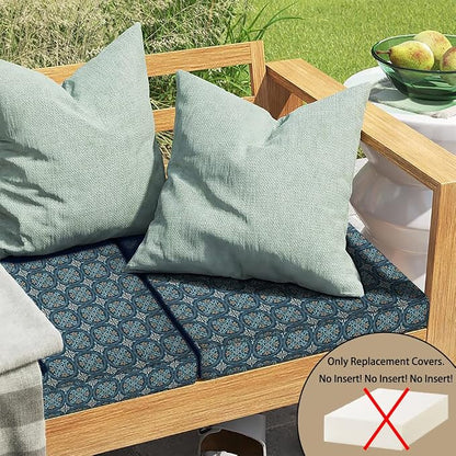 Magpie Fabrics Indoor Outdoor Cushion Cover Replacement 2 Pack, NO Insert! Water Repellent Slipcover with Ties Decor for Patio Garden Chair Seat Sofa Bench Wicker(Morgan Medal Blue, 24x24x4 Inch)