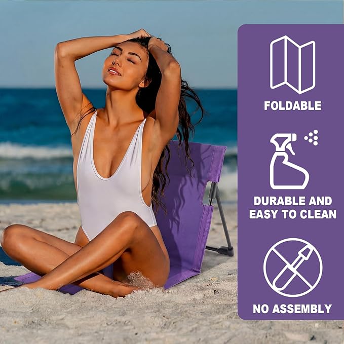 Karenhi 2 Pcs Foldable Poolside Beach Chairs for Edge of Pool Portable Beach Chairs Folding Pool Seats with Back Support Carry Bag for Adults Traveling Camping Picnic Lawn (Purple)