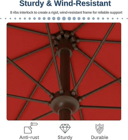 PatioKingdom 9FT Patio Outdoor Umbrella-UPF 50+ Sun Shade with Wind Vent, Push-Button Tilt & Smooth Crank Lift, Rust-Resistant Fiberglass Frame for Garden, Backyard,Yard (Red)