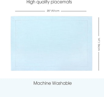 Urban Villa Placemats for Dining Table 100% Cotton Placemats 14''x20'' Over Sized Tablemats Set of 6 Placemats Hemstitch Sky Blue Tablemats for Family Dinners Wedding Parties Placemats