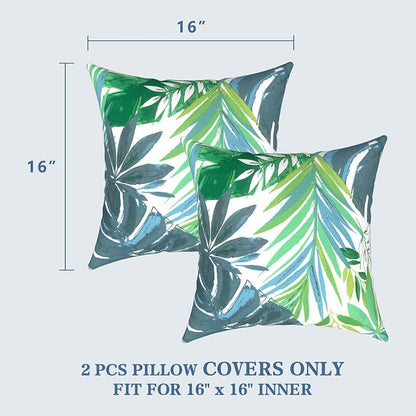 LVTXIII 2 Pack Outdoor Throw Pillow Covers for Patio Furniture, 16x16 Inch Square Pillow Case, Water-Repellent Cushion Covers for Garden, Porch, Sofa, Islamorada Blue Green
