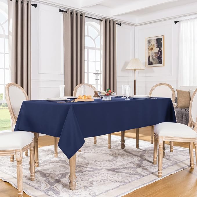 Softalker Rectangle Tablecloth, Waterproof Table Cloths Wrinkle Free Fabric Washable Polyester Table Cover for Dining Tables Party Outdoor Camping Parties Buffet - 60 x 84 inch, Navy Blue