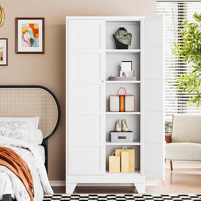 Letaya 72" H Metal Storage Cabinet with 2 Doors and 4 Shelves,Tall Kitchen Pantry Cabinets,Utility Pantry Organizers for Cupboard/Dining/Bathroom/Home Office/Garage (Black, 72" H x 18" D x 33.5" W)