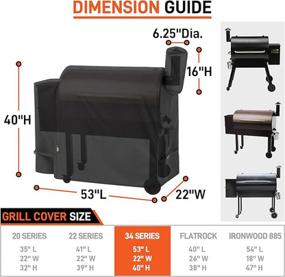 Arcedo Heavy Duty Waterproof Grill Cover Compatible with Traeger Pro 34 / Pro 780 Series – Full-Length Outdoor Wood Pellet Smoker Cover for Texas Elite BBQ Grills Accessories, Black