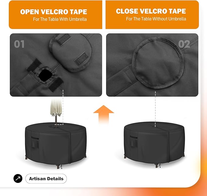 Round Patio Table Cover with Umbrella Hole - 36"DIA x 23"H (COVER SIZE，NOT TABLE SIZE) Heavy Duty Waterproof 600D Oxford Fabric Outdoor Lawn Patio Furniture Covers