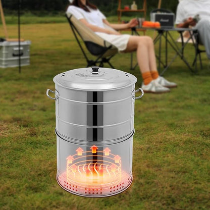 Large Portable Charcoal Grills, 16.14x25.98-inch Stainless BBQ Grill Barrel 360° All-Around Grilling Two Grilling Modes Portable Barbecue Grill Set for Travel, Outdoor Cooking and BBQ