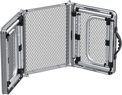 GARLLEN Folding Grill Table, 3 Adjustable Height Portable BBQ Table with Heat-Resistant Mesh Tabletop, Lightweight Aluminum Camping Tables for Outdoor, Grill, Picnic, 34.2" L x 15.7" W, Silver