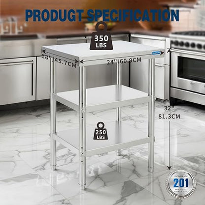 KUARBARR Stainless Steel Table Stainless Steel Prep Table 18 x 24 Inch, NSF Metal Commercial SS Kitchen Prep Worktable for Restaurant Kitchen Garage Warehouse