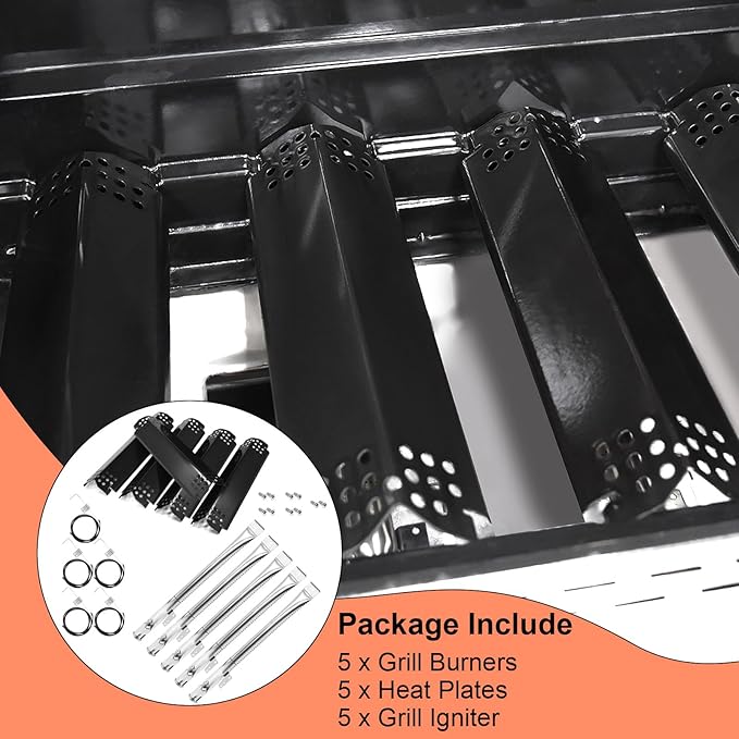 Grill Replacement Parts for Nexgrill 5 Burner 720-0888 720-0888A 720-0888N 720-0882S Porcelain Steel 5 Pack Heat Shield Plate, Grill Burner Igniter for Home Depot Nexgrill Replacement Kit