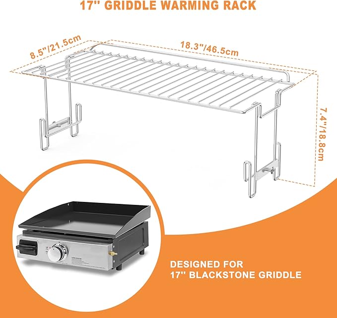 only fire Griddle Warming Rack Fits for 17" Blackstone Griddles, One-Step Clip On Attachment, Portable and Detachable