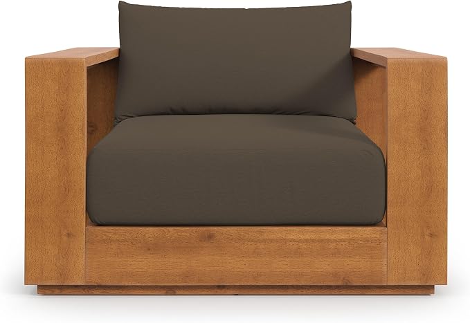 Modway Tahoe Acacia Wood Outdoor Patio Chair in Natural Cocoa with Weather-Resistant Cushions - Ideal as Club Chair or Outdoor Dining Chair