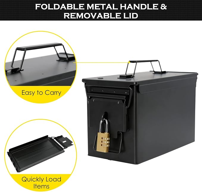 Aolamegs 50 Cal Ammo Can – Locking Hardware Kit and Stainless Steel Padlock，Ammo Box Military & Army M2A1