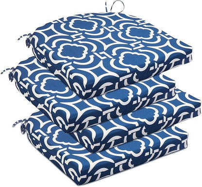downluxe Outdoor Chair Cushions Set of 4 for Patio Furniture, Water-Resistant Patio Chair Cushions with Ties, High Density Foam Outdoor Seat Cushion, 17" X 16" X 2", Circular Geometry