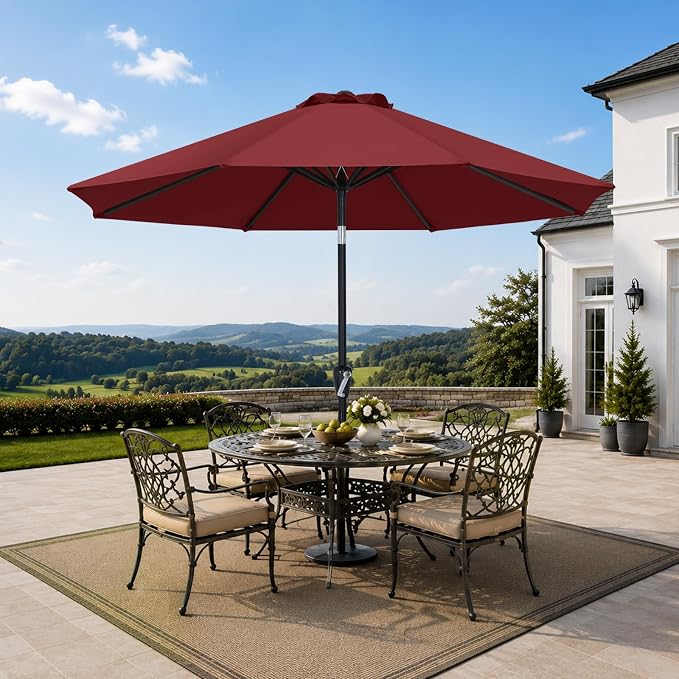 MASTERCANOPY 10ft Patio Umbrella with Tilt & Crank, Burgundy | 8 Sturdy Ribs, Vented Top, UV & Water Resistance, Quick Setup – Perfect for Garden, Deck, Backyard, Pool