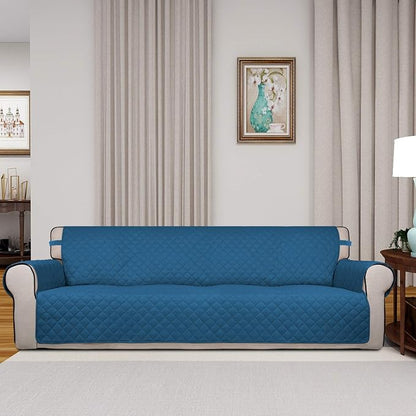 PureFit Reversible Quilted Couch Covers for Dogs Sofa Cover 4 Seater 88" | Peacock Blue/Beige, Water Resistant Couch Protector, Washable Pet Couch Cover with Non Slip and Elastic Straps For Kids