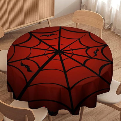 Spider Web Tablecloth, Black Spider Web Bat Red Water Resistant Wipeable Table Cover for Picnic Party Holiday Kitchen Dinner Table 60"