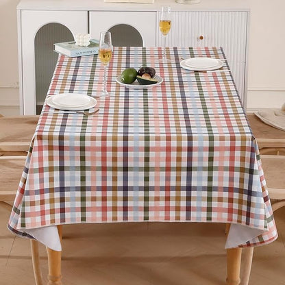 Heavy Duty Vinyl Tablecloth with Flannel Backing Waterproof Oil-Proof Plastic Table Cloth Stain-Resistant Wipeable Rectangle or Square Table Cover for Indoor and Outdoor (Color Checkered，60x102 Inch)