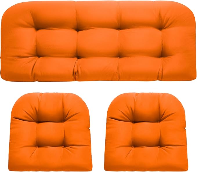 DANGHOOGY Wicker Chair Cushions, Waterproof Outdoor Loveseat Cushions for Patio Furniture, 3 Pieces Wicker Furniture Cushions, 1 Loveseat and 2 U-Shaped Cushions, Orange