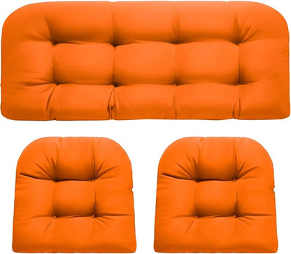 DANGHOOGY Wicker Chair Cushions, Waterproof Outdoor Loveseat Cushions for Patio Furniture, 3 Pieces Wicker Furniture Cushions, 1 Loveseat and 2 U-Shaped Cushions, Orange