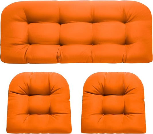 DANGHOOGY Wicker Chair Cushions, Waterproof Outdoor Loveseat Cushions for Patio Furniture, 3 Pieces Wicker Furniture Cushions, 1 Loveseat and 2 U-Shaped Cushions, Orange