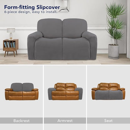 PureFit Super Stretch Loveseat Recliner Sofa Couch Cover with Pocket | 2 Seats Non Slip Soft Sofa Slipcover, Washable Reclining Furniture Protector for Pets (Recliner Loveseat, Light Gray)