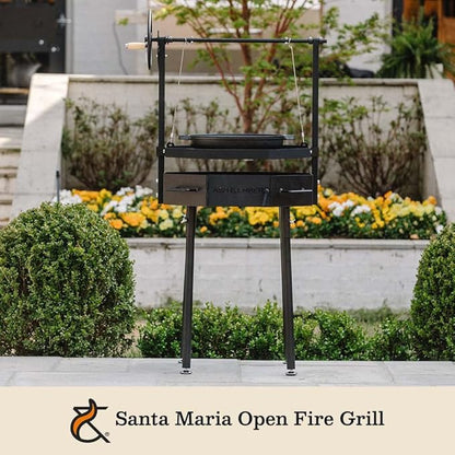 TITAN GREAT OUTDOORS Ash & Ember Santa Maria Grill, Argentine Style Open Fire Grill, Adjustable Cooking Grate with Flywheel, BBQ Grill Comes with Cast Iron Skillet