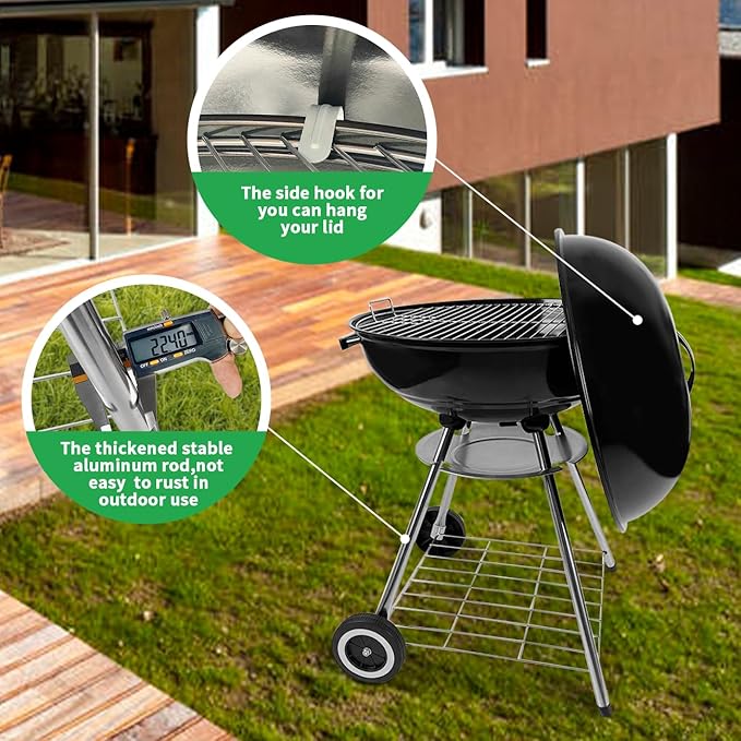 Charcoal Grill, 22 Inch Outdoor Enamel Apple Shape Portable Camping Grill Barbecue Charcoal Bbg Kettle Grill