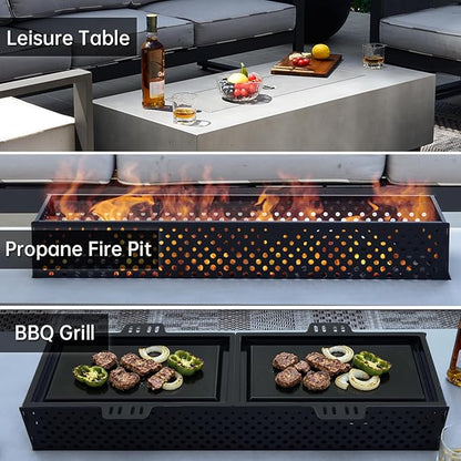3-in-1 Propane Fire Pit Table, 50000 BTU Smokeless Firepit with Wind Guard and Tank Cover Table, Includes Rain Cover, Lava Rocks, and 2 Baking Pan, CSA Certified -Gas Fire Pits for Outside Patio