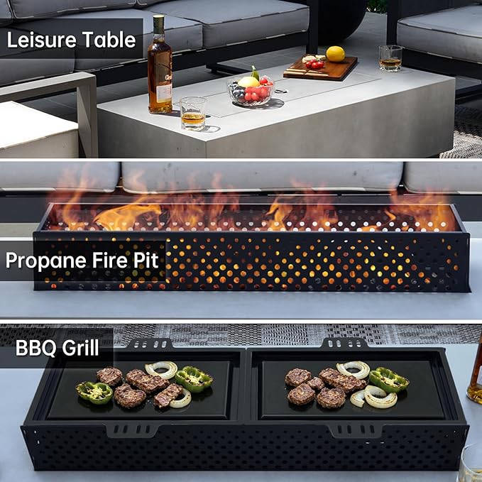 48" Outdoor Propane Fire Pit Table, 50000 BTU Propane Fire Pit with Wind Guard,Tank Table,Lava Rocks and Cover,Baking Pan,for Outside Patio & Backyard, CSA Certified