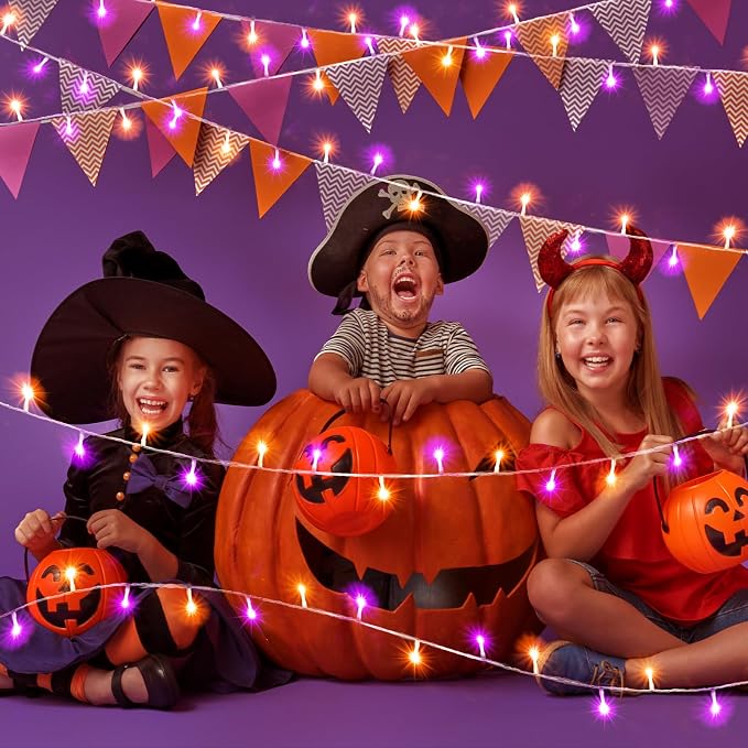 82FT 250 LED Orange and Purple Halloween String Lights Outdoor Indoor | Plug in Waterproof 8 Modes Clear Wire String Twinkle Lights for Bedroom Outside Patio Xmas Party Holiday Decorations