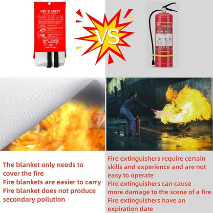 Fire Blanket 40"x40" - Reusable Emergency Fire Suppression for Kitchen, Grill, Home, Camping,Car,Fireplace, School, BBQ & Office (1 Pack)