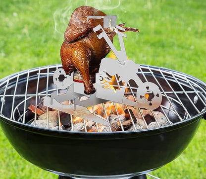 Chicken Holder Grill American Motorcycle BBQ, Portable Chicken Stand BBQ, Beer Can Holder Grill with Glasses, Chicken Grill for Oven Grill Oven Camping Kitchen Supplies Indoor Outdoor