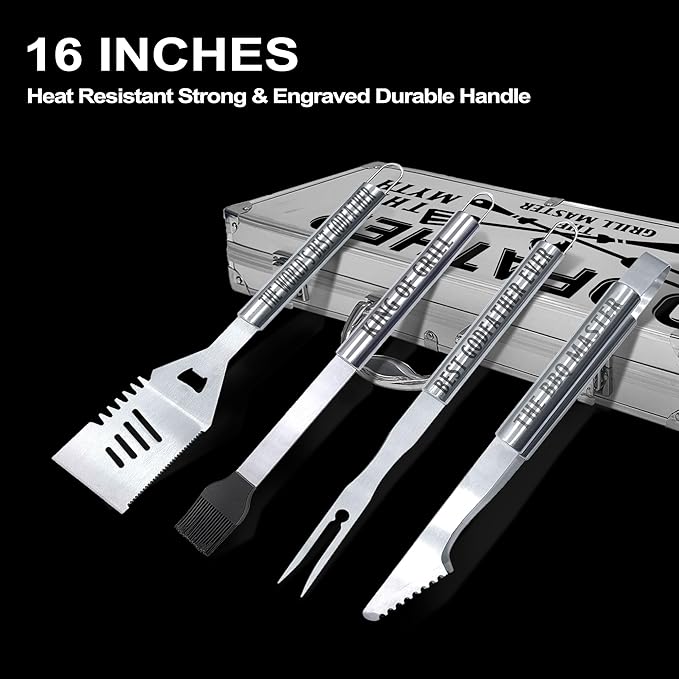 Godfather Gifts, Godfather Gifts for Him Heavy Duty Grilling Accessories Kit for Backyard BBQ, Thick Stainless Steel Grill Utensils with Non-Slip Handle Tool for Man on Fathers Day Birthday