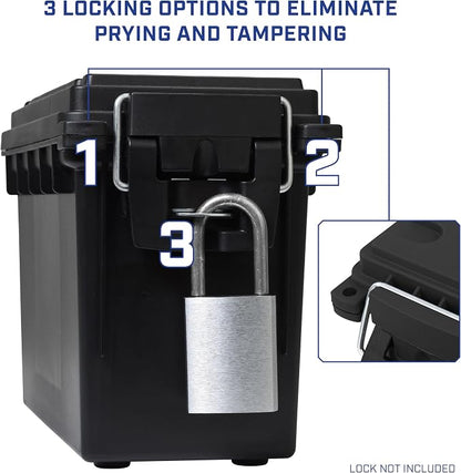 Sheffield Ammo Box Made in USA, Stackable Lockable Ammo Storage Box, Black | 2 Pack Lockable Storage Box, Water and Dust Resistant Dry Box, Secures Hunting Gear, Gun Accessories, Supplies, and Bullets