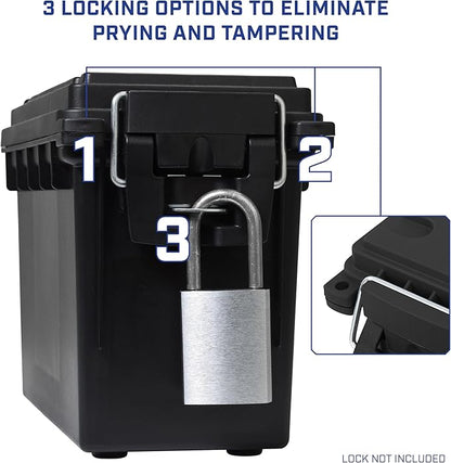 Sheffield Ammo Box Made in USA, Stackable Lockable Ammo Storage Box, Black | 4 Pack Lockable Storage Box, Water & Dust Resistant Dry Box, Secures Hunting Gear, Gun Accessories, Supplies, Bullets